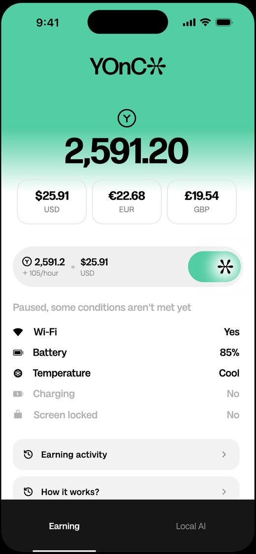 YOnC app, the earning tab with the Safe-State conditions